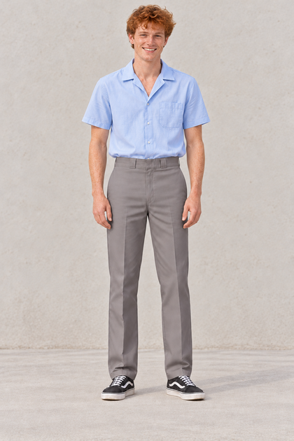 Silver Gray — AI-generated adult male model, Front view, Dickies Original 874 work pants; ModelGems for Zar Clothing