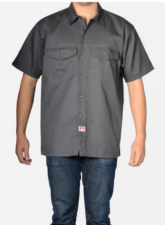 Ben Davis NEW Short Sleeved Solid Button-Up - Charcoal