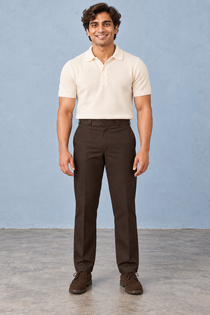 Brown — AI-generated adult male model, Front view, Dickies Original 874 work pants; ModelGems for Zar Clothing