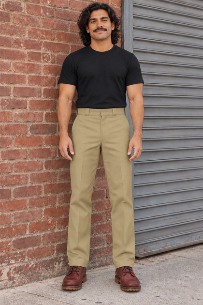 Khaki — AI-generated adult male model, Front view, Dickies Original 874 work pants; ModelGems for Zar Clothing