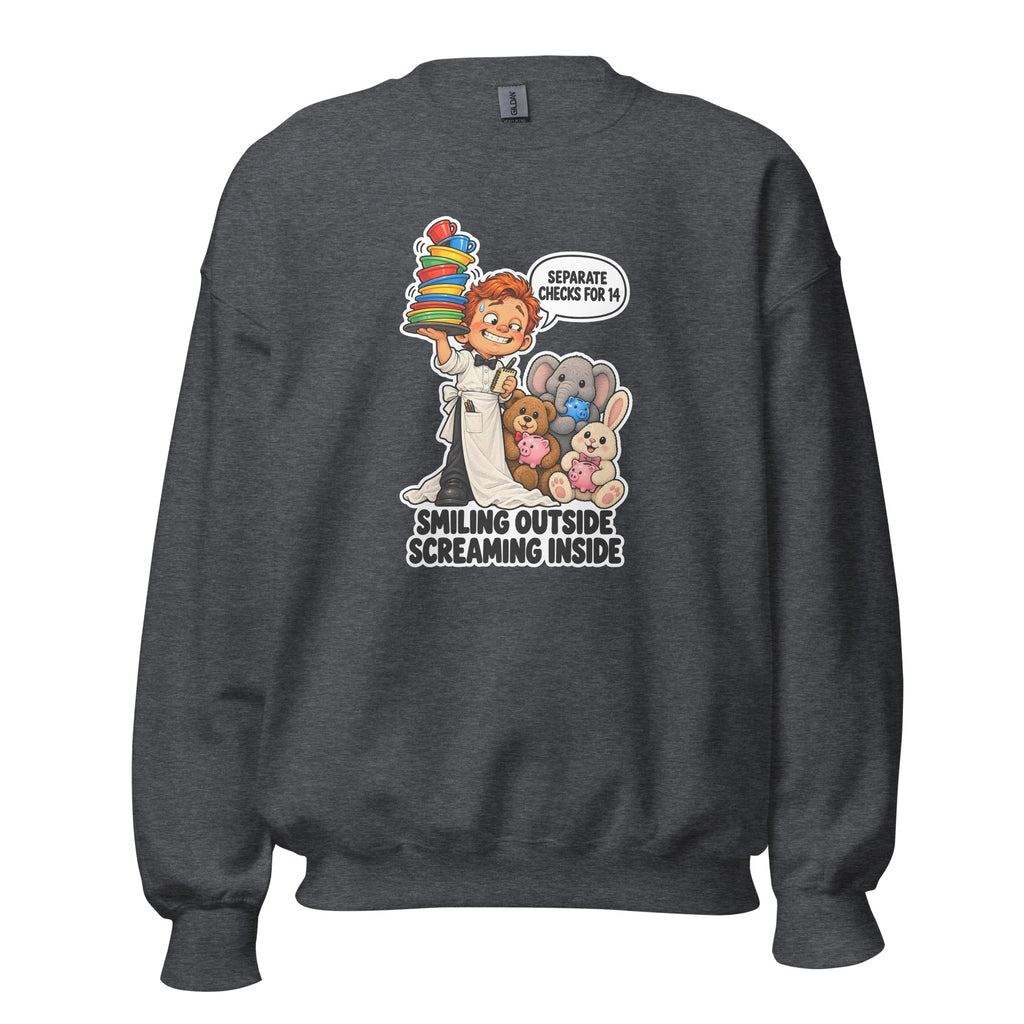 Waiter Wes crewneck sweatshirt in Dark Heather, front view