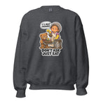 Lunch Lady Lou crewneck sweatshirt in Dark Heather, front view