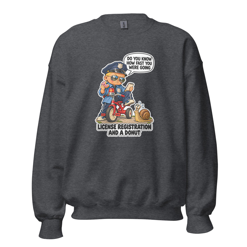 Officer Otis crewneck sweatshirt in Dark Heather, front view