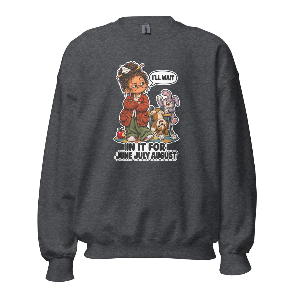Teacher Trudy crewneck sweatshirt in Dark Heather, front view