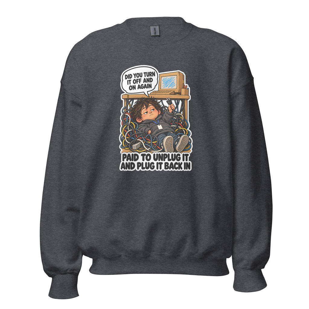 IT Guy Iggy crewneck sweatshirt in Dark Heather, front view