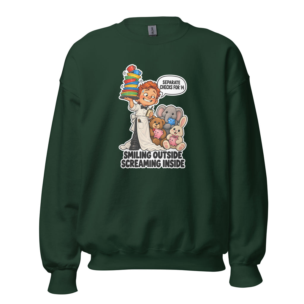 Waiter Wes crewneck sweatshirt in Forest Green, front view