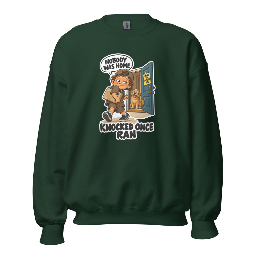 Delivery Dex crewneck sweatshirt in Forest Green, front view