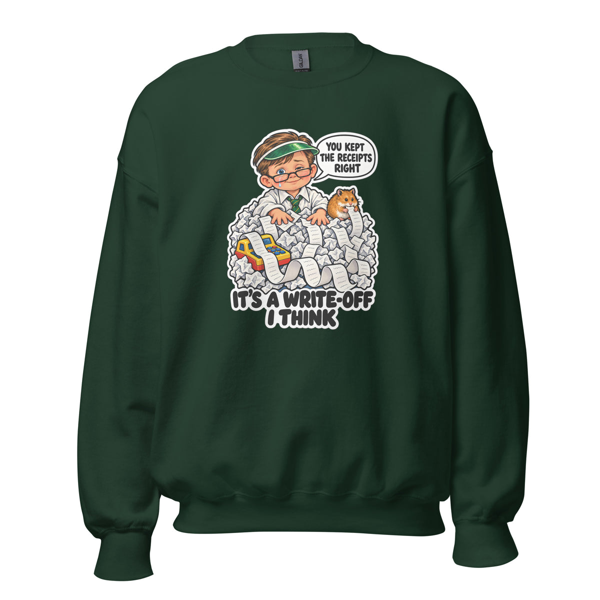 Accountant Andy crewneck sweatshirt in Forest Green, front view