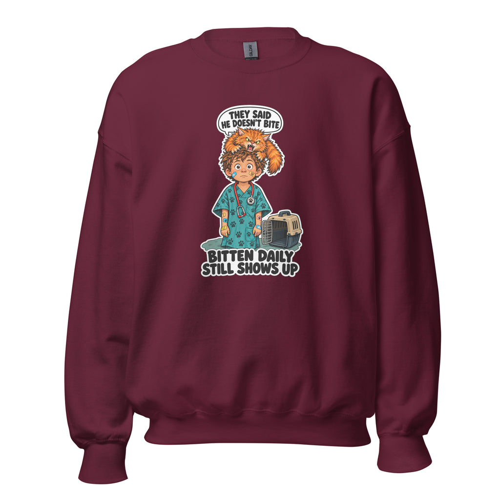 Vet Vinny crewneck sweatshirt in Maroon, front view