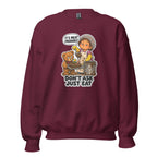 Lunch Lady Lou crewneck sweatshirt in Maroon, front view