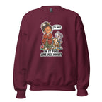 Teacher Trudy crewneck sweatshirt in Maroon, front view
