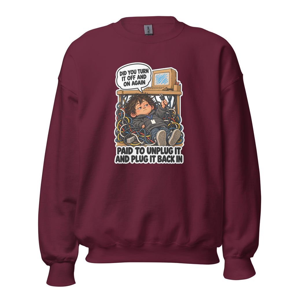 IT Guy Iggy crewneck sweatshirt in Maroon, front view