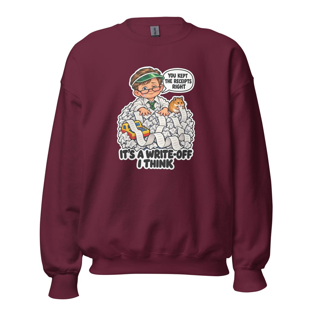 Accountant Andy crewneck sweatshirt in Maroon, front view