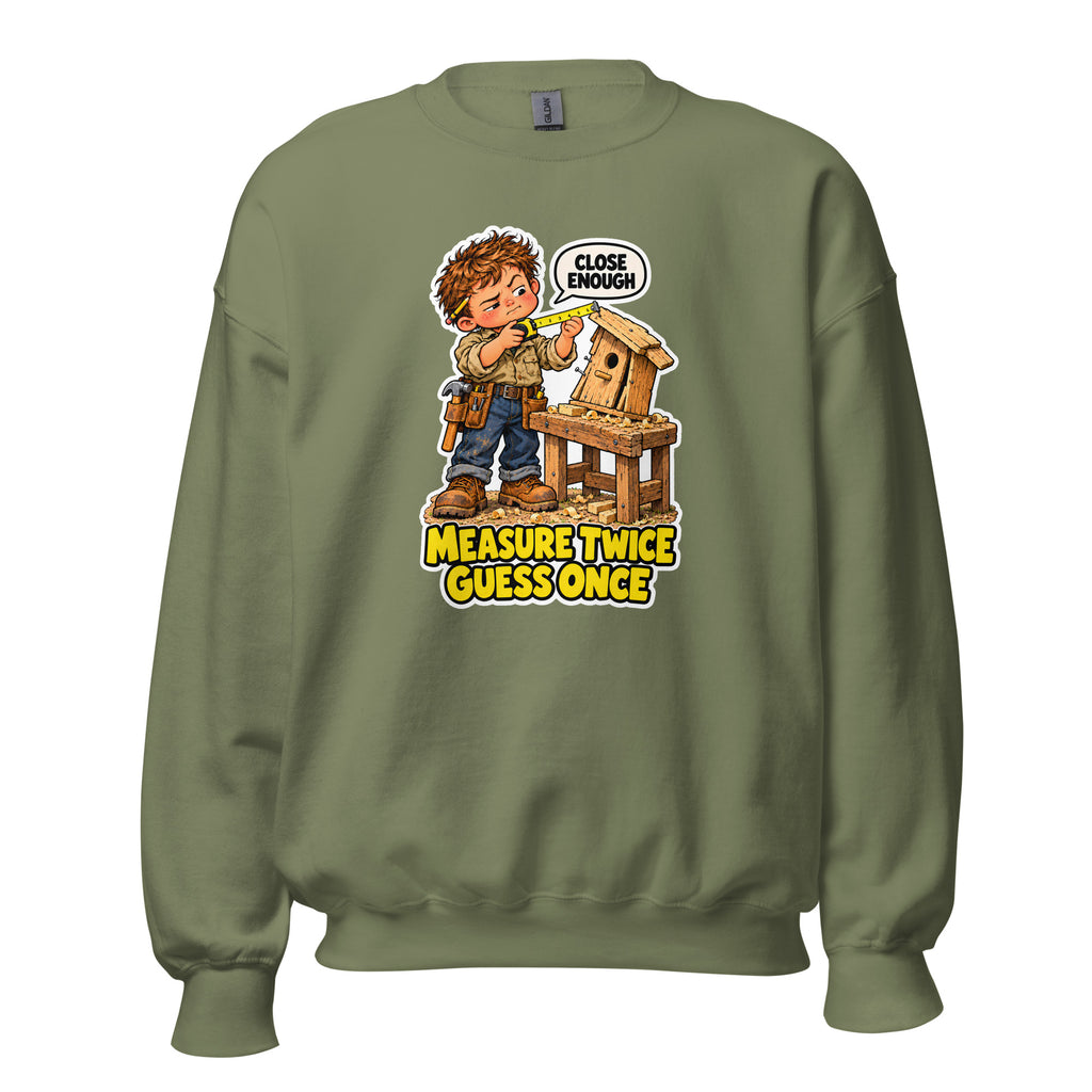 Measure Twice Milo crewneck sweatshirt in Military Green, front view
