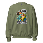 Dentist Dottie crewneck sweatshirt in Military Green, front view