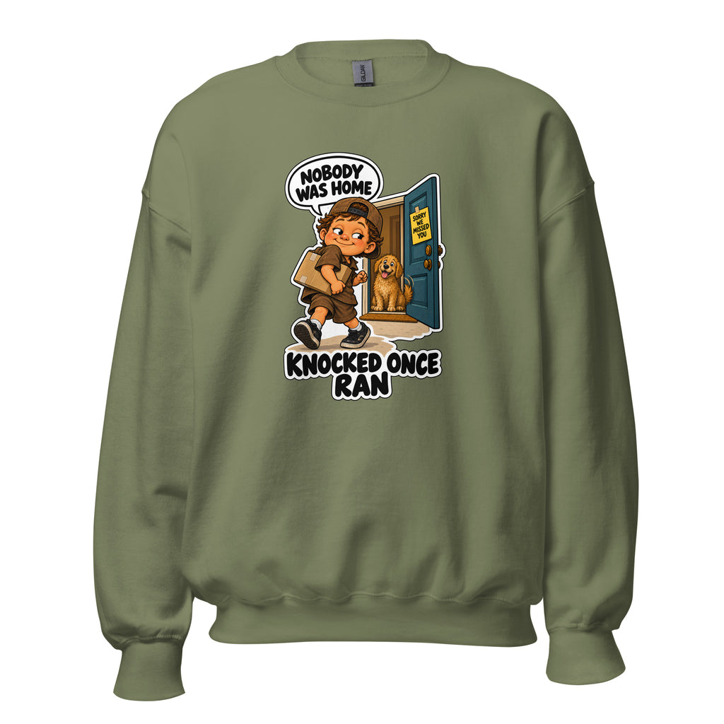 Delivery Dex crewneck sweatshirt in Military Green, front view