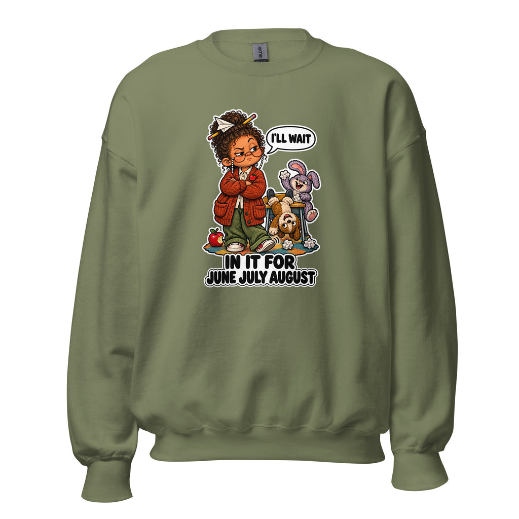 Teacher Trudy crewneck sweatshirt in Military Green, front view
