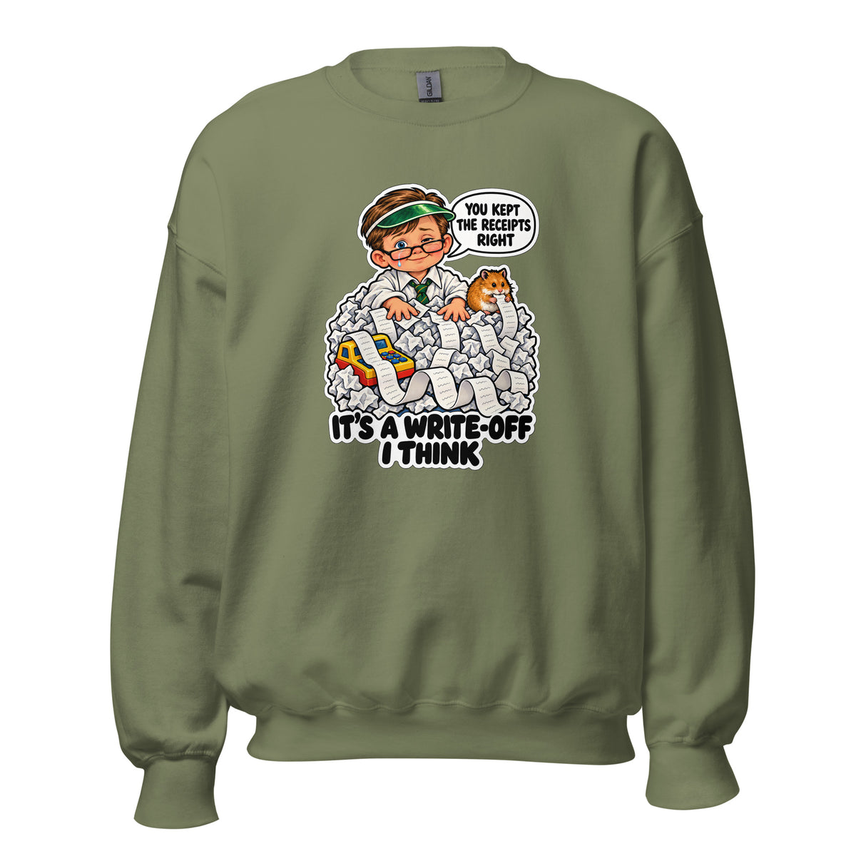 Accountant Andy crewneck sweatshirt in Military Green, front view