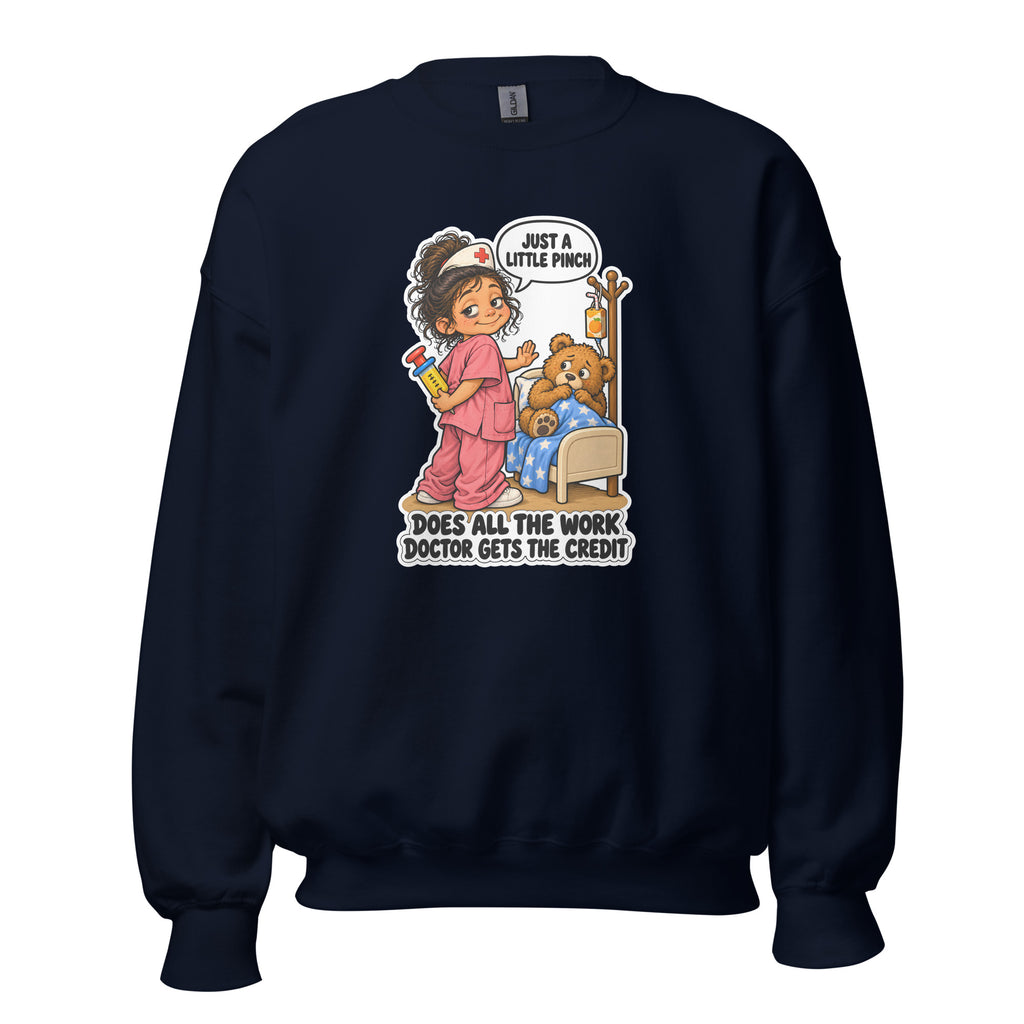 Nurse Nelly crewneck sweatshirt in Navy, front view