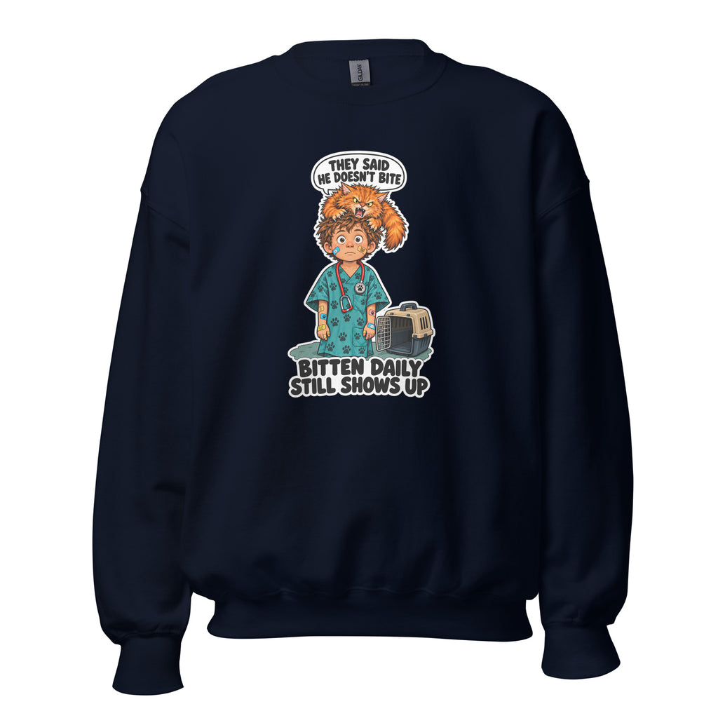 Vet Vinny crewneck sweatshirt in Navy, front view
