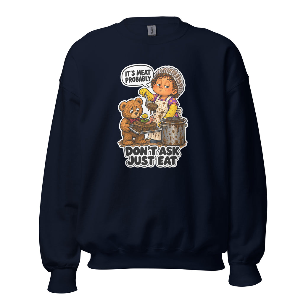 Lunch Lady Lou crewneck sweatshirt in Navy, front view