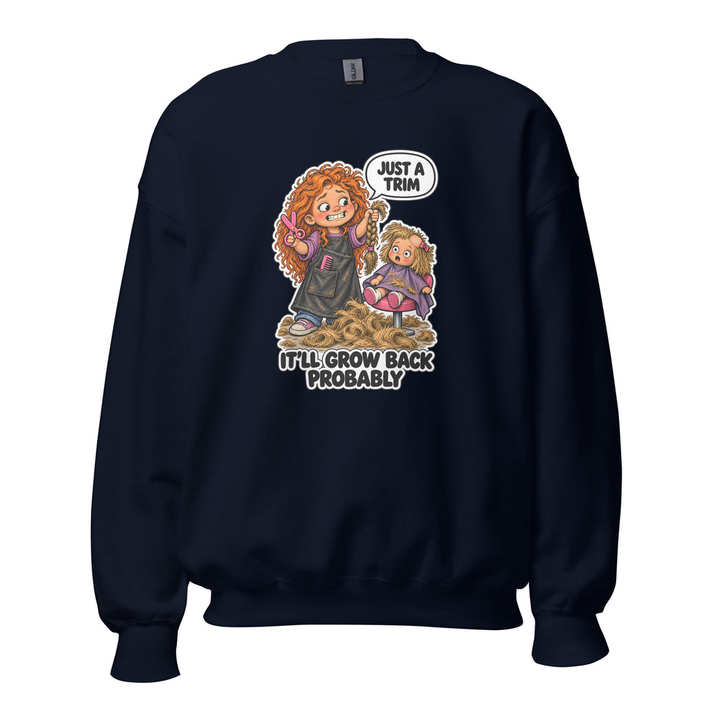 Hairdresser Holly crewneck sweatshirt in Navy, front view