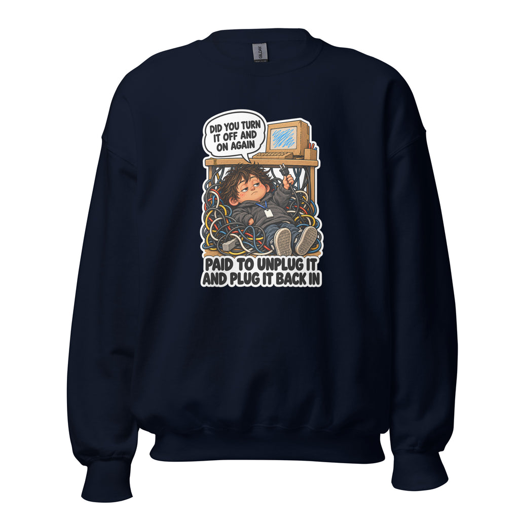 IT Guy Iggy crewneck sweatshirt in Navy, front view