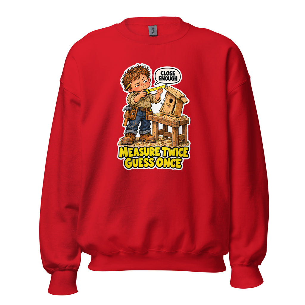 Measure Twice Milo crewneck sweatshirt in Red, front view