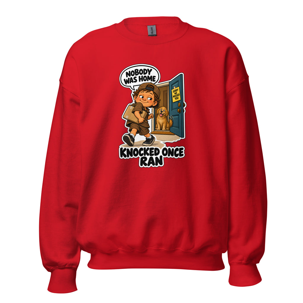 Delivery Dex crewneck sweatshirt in Red, front view
