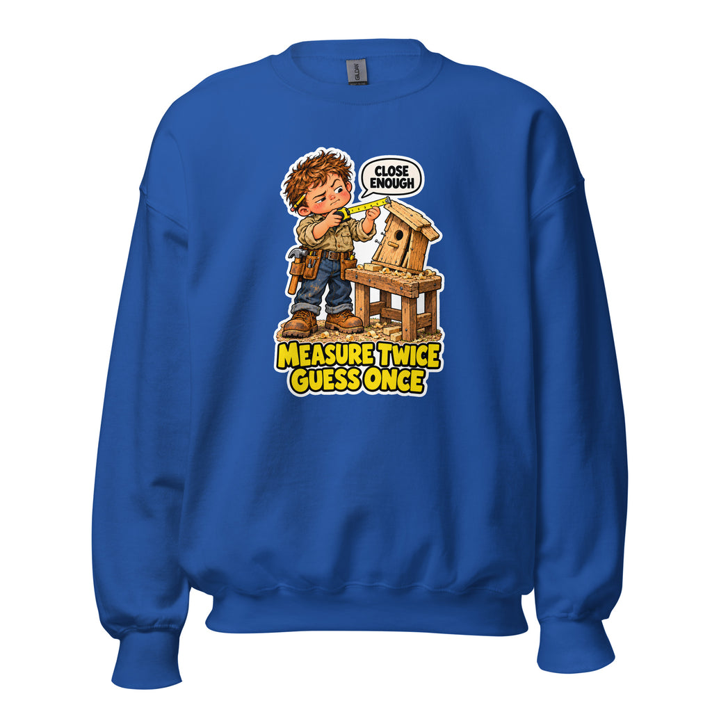 Measure Twice Milo crewneck sweatshirt in Royal, front view