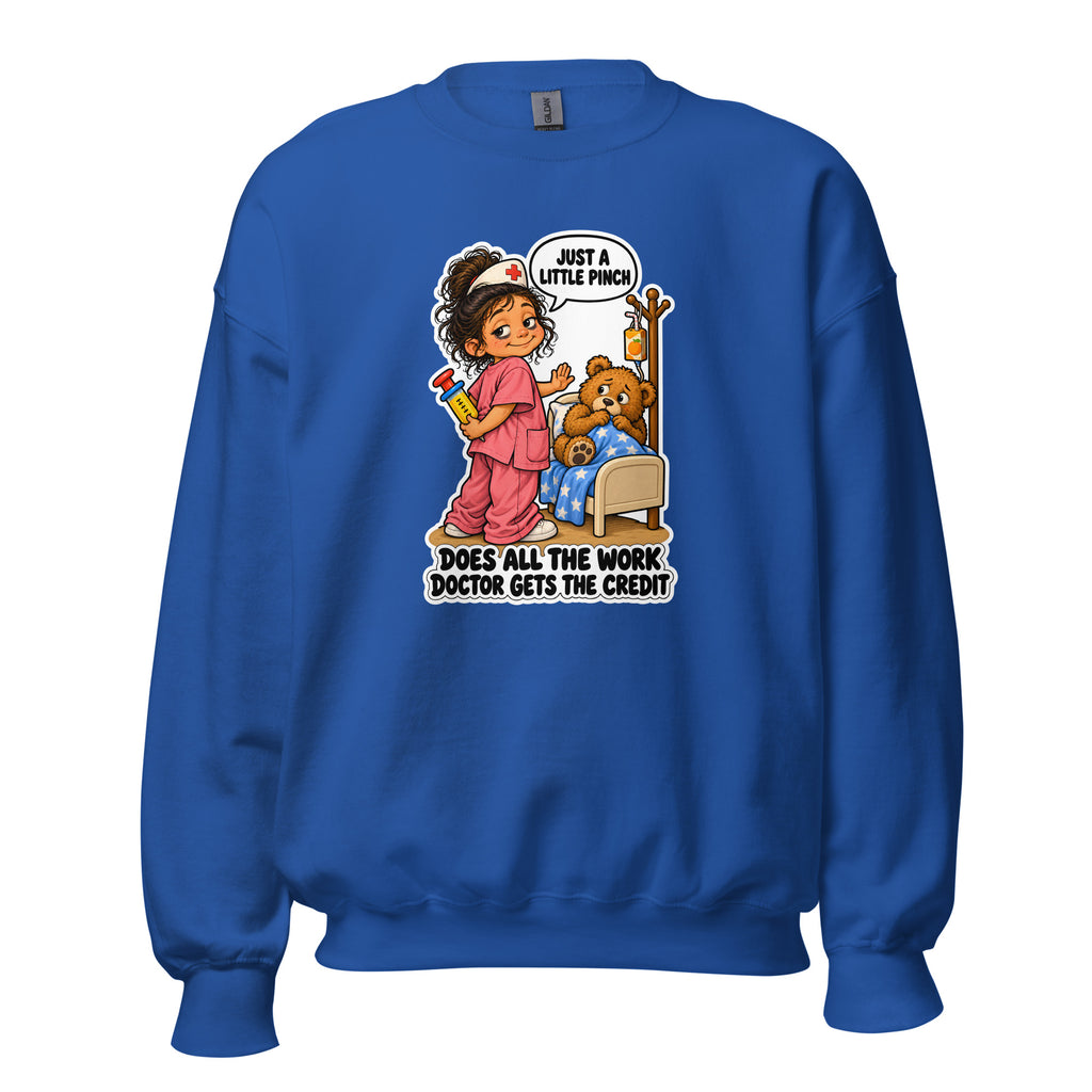 Nurse Nelly crewneck sweatshirt in Royal, front view