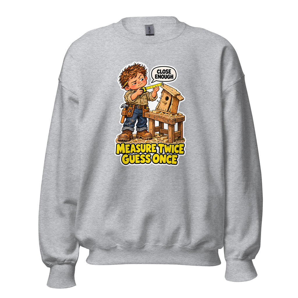Measure Twice Milo crewneck sweatshirt in Sport Grey, front view