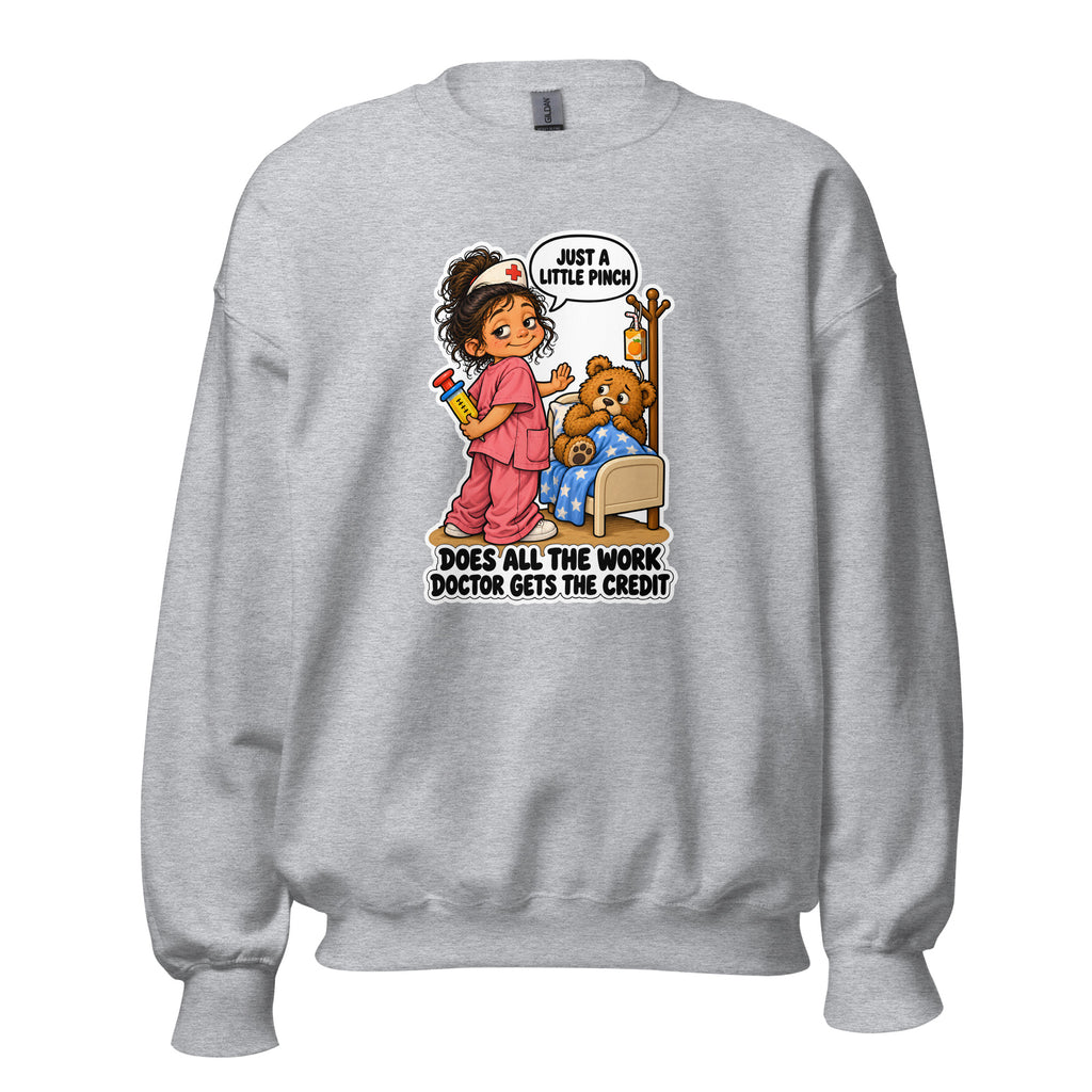 Nurse Nelly crewneck sweatshirt in Sport Grey, front view