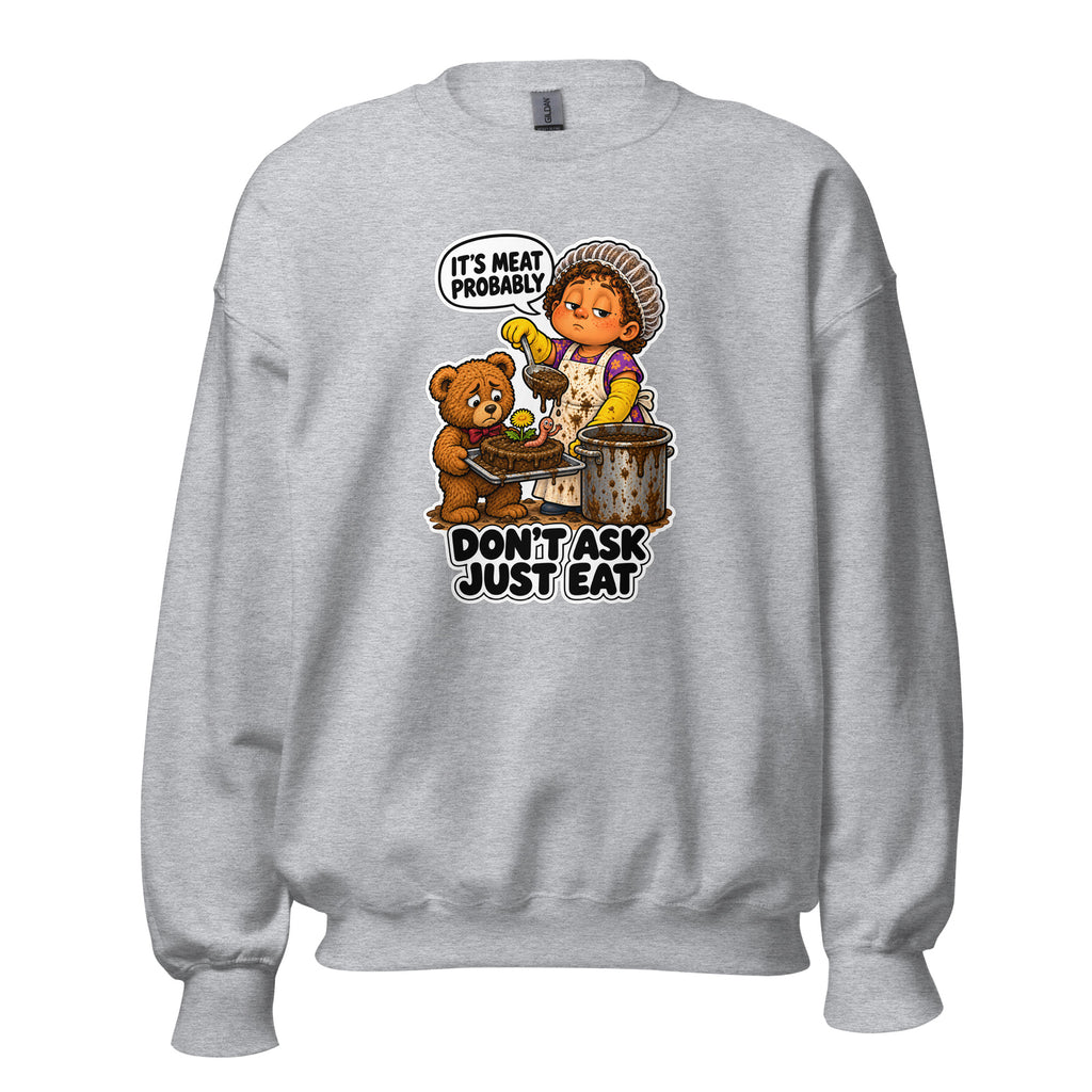 Lunch Lady Lou crewneck sweatshirt in Sport Grey, front view