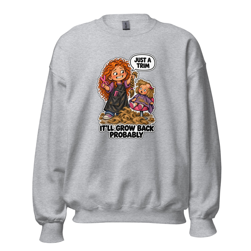 Hairdresser Holly crewneck sweatshirt in Sport Grey, front view