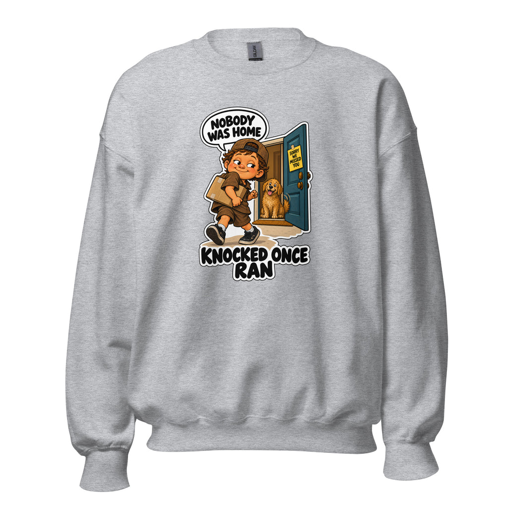 Delivery Dex crewneck sweatshirt in Sport Grey, front view