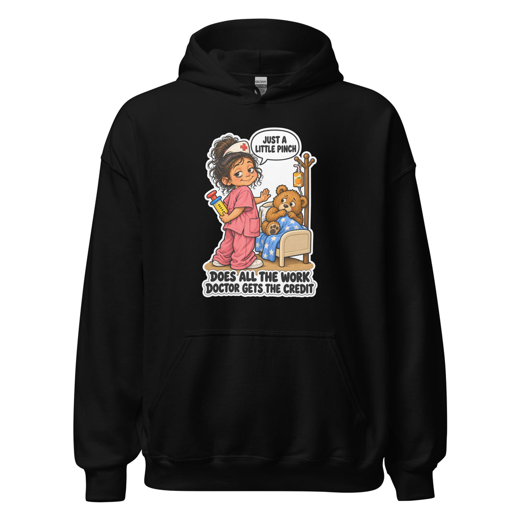 Nurse Nelly hoodie in Black, front view