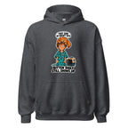 Vet Vinny hoodie in Dark Heather, front view