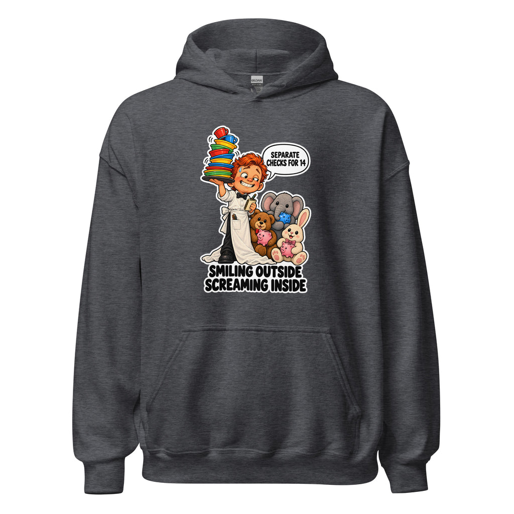 Waiter Wes hoodie in Dark Heather, front view