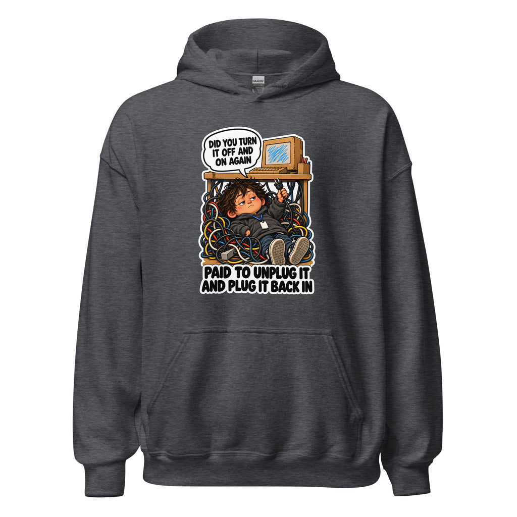 IT Guy Iggy hoodie in Dark Heather, front view