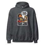 Customer Service Carl hoodie in Dark Heather, front view