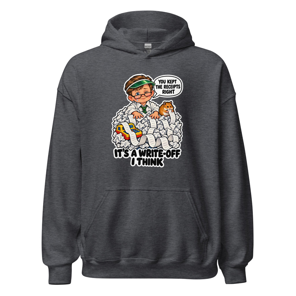 Accountant Andy hoodie in Dark Heather, front view