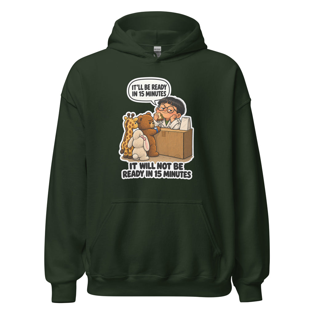 Pharmacist Phil hoodie in Forest Green, front view