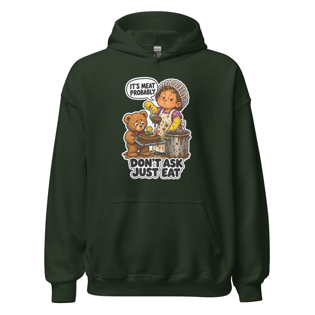 Lunch Lady Lou hoodie in Forest Green, front view