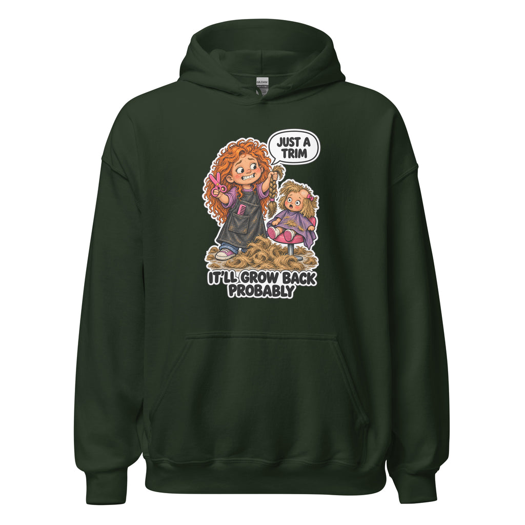 Hairdresser Holly hoodie in Forest Green, front view