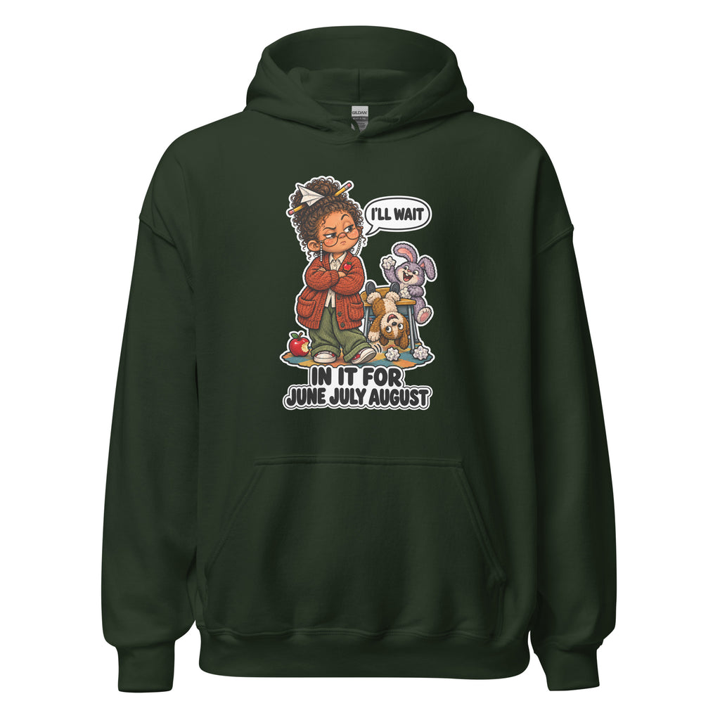 Teacher Trudy hoodie in Forest Green, front view