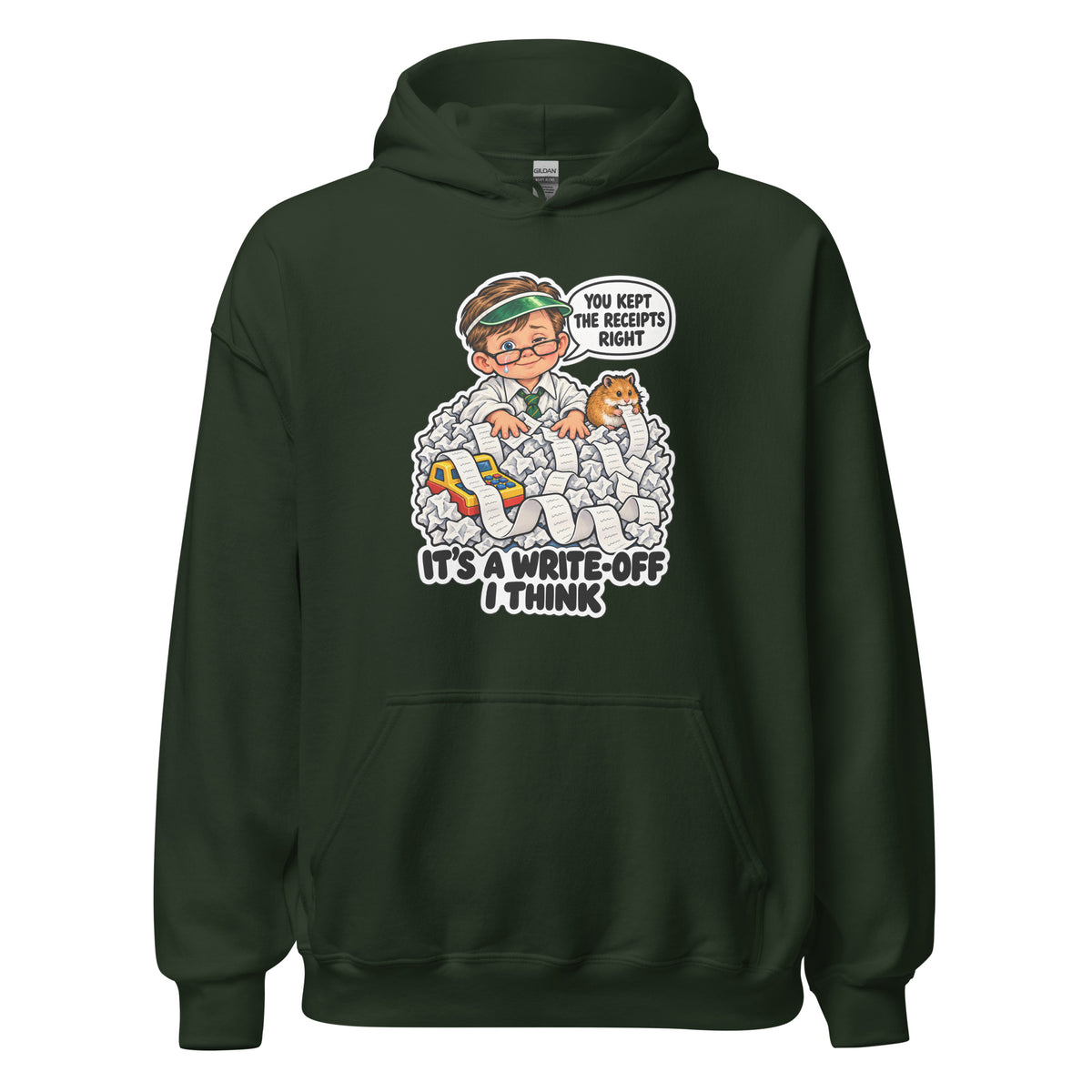 Accountant Andy hoodie in Forest Green, front view
