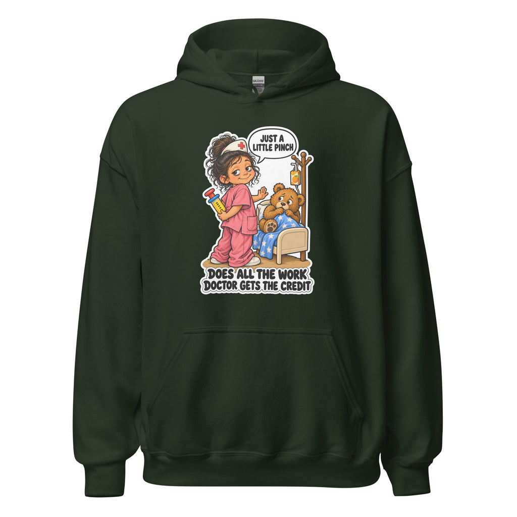 Nurse Nelly hoodie in Forest Green, front view