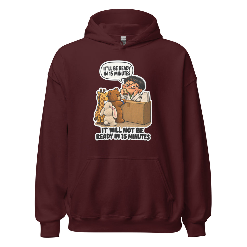 Pharmacist Phil hoodie in Maroon, front view