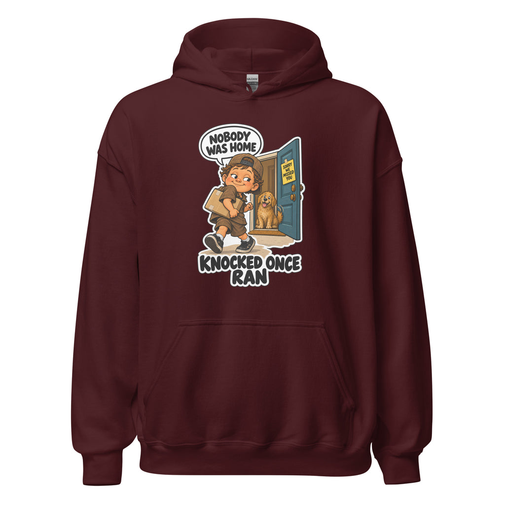 Delivery Dex hoodie in Maroon, front view